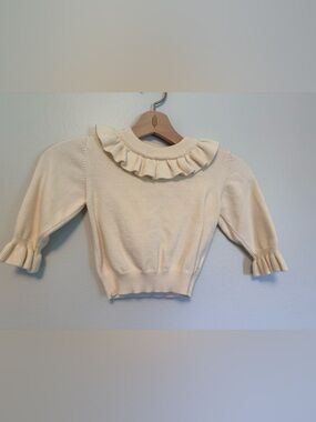 Toddler Girls Cream Ruffle-Neck Sweater